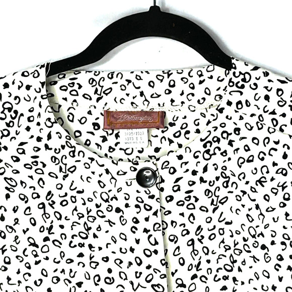 Worthington Essentials Top Womens 8 Black White Printed Short Sleeve Blouse - Picture 2 of 7